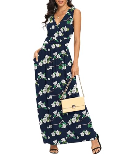 Image of LILBETTER Women Sleeveless Deep V Neck Loose Plain Long Maxi Casual Dress