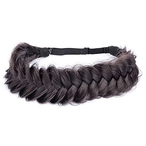 BOBIYA Messy Wide 2 Strands Synthetic Hair Braided Headband Plaited Headband Elastic Stretch Plait Hairband (Deep Brown) - Image 2