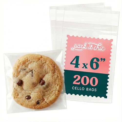 4' X 6' Clear Cookie Bags With Seal (200 Pack) - Self Sealing Cellophane Bags for Baked Goods Packaging, Cookie Wrappers, Bakery Packaging, Bake Sale, Candy, Treats, Goodies, Gifts, Party Favors