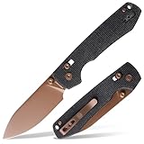 Vosteed Raccoon EDC Knife, Lightweight Pocket knife with Clip for Men & Women - 3.25' Sandvik 14C28N Steel Rose Gold Blade, Crossbar Lock Micarta Handle Folding knives - A0539