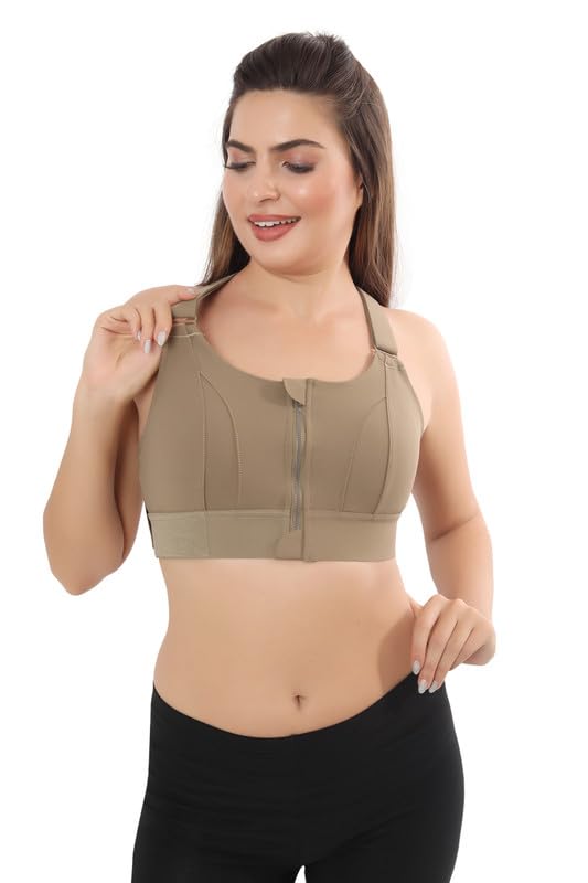 Image of Women Polyester Spandex High Impact Front Zip Sports Bra Fitness Criss Cross Back Crop Tops for Gym, Yoga & Workout - Size: M-4XL