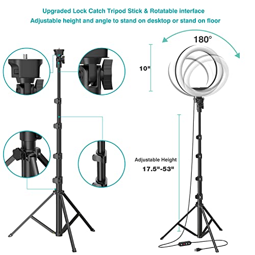 10" Ring Light With 53" Adjustable Tripod Stand & Phone Holder For Live Stream/Makeup, Upgraded Dimmable Led Selfie Ringlight For Tiktok/Youtube/Zoom Meeting/Photography,Compatible With Iphone/Android #TOP2
