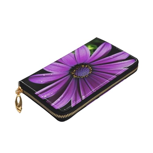 Purple Daisy Women Wallets Leather Zip Around Clutch Purses Waterproof Credit Card Holder With Phone Holder Ladies Travel Coin Purse3