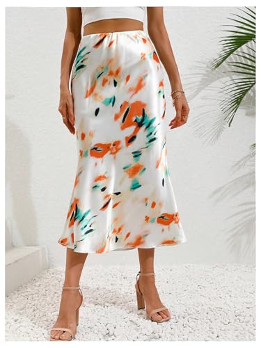 WDIRARA Women's Satin Fishtail Midi Skirt Tie Dye High Waisted Casual Dressy Long Skirts2
