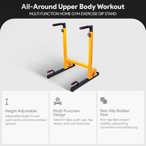 BalanceFrom Steel Frame Dip Station with Adjustable Height, 500 Pound Weight Capacity – Upper Body Workout Home Gym Equipment for Triceps, Push & Pull Ups, Leg Raises, and Bench Press - Image 4