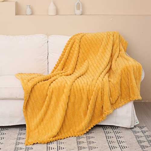 Catalonia Classic Yellow Fleece Throw Blankets For Couch, Plush Fluffy Blanket, Cozy And Soft, Decorative Blanket Throws For All-Seasons, 50''×60'' #TOP1