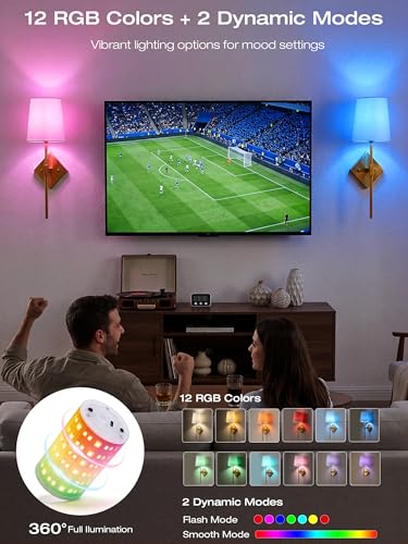 Image of CLOUDY BAY 10000mAh Battery Operated Wall Sconces,Up to 100 Hours with Rechargeable RGB Dimmable Magnetic Bulb,Cordless Wall Lighting Fixtures with Remote for Bedroom,Soft Gold,2 Pack-18inch