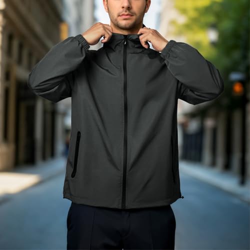 congluoki Jaqueta de chuva masculina, impermeável, corta-vento, leve, com capuz, casaco casual para