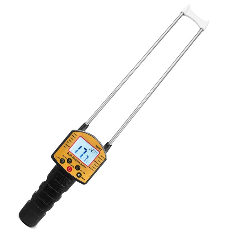 Tester di umidità per cereali, doppia sonda portatile con display retroilluminato, precisione 0,1% per 14 tipi tra cui grano, mais, riso, arachidi, 22,5 cm