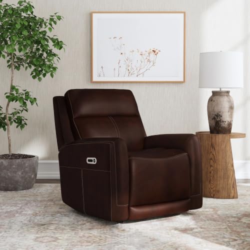 Flexsteel Alister Burnt Umber Leather Power Gliding Recliner | Alister Burnt Umber Leather Power Gliding Recliner With Power Headrest And Lumbar
