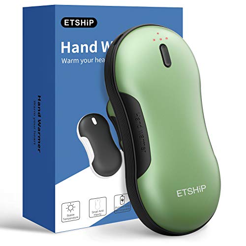 etship Calentador de Manos Recargable, Calienta Manos Electrico 9000mAh, Mano Cálida & Carga del Teléfono, Calientamanos Bolsillo, Batería Externa, Regalo Ideal para Hombre, Mujer, Apto para Invierno