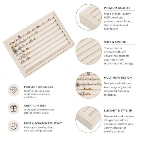 Image of La Trove Stackable Velvet Ring Organizer Tray for Drawer, Cufflinks, Cream