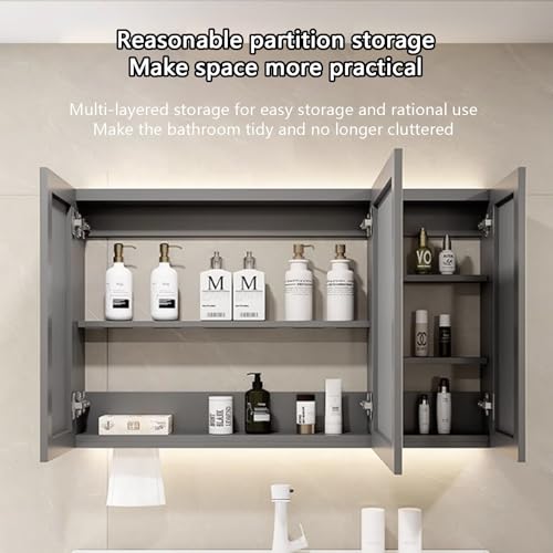Moderno armario con espejo de baño LED con almacenamiento de brillo ajustable antivaho para tocador y medicina, diseño elegante y elegancia funcional