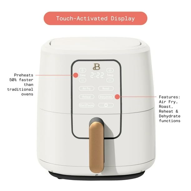 6 Qt Air Fryer With Turbocrisp Technology And Touch-Activated Display, White Icing By Drew Barrymore, Adjustable Temperature Ranges