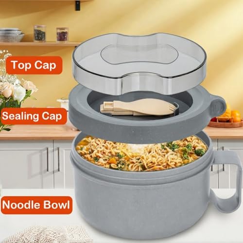Image of 28 oz Soup Bowl with Handles, Microwave Ramen Bowl with Lid for Soup and Instant Noodles,Oatmeal, Gumbo, Salad,BPA Free (Rock Grey)