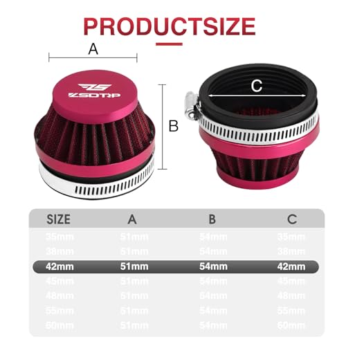 Image of 2PCS Motorcycle 42MM Air Intake Filter Universal Carburetor Air Filter Cleaner for Dirt Pit ATV SSR TTR Bike Breather Filter Fit for Many Different Carburetors (Red 42MM)
