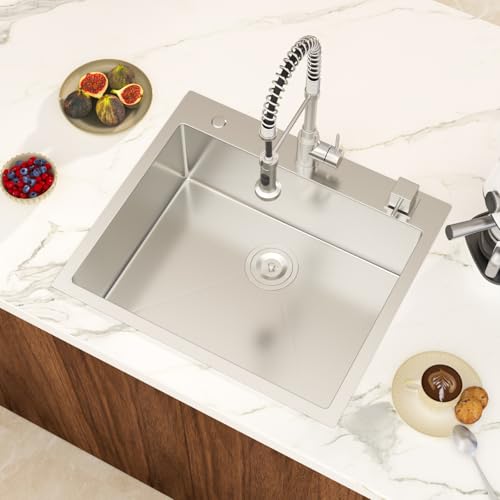 Lepuday 25x22 Inch Drop in Kitchen Sink Single Bowl 8 Inch Deep Sink