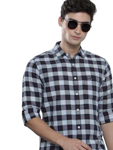 Image of The Indian Garage Co Men Slim Fit Checkered Full Sleeves Cutaway Collar Casual Shirt