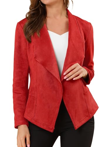 Image of Allegra K Women Faux Suede Jacket Lapel Draped Open Front Cardigan Casual Trendy Suede Blazer