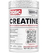 Basic Creatine Monohydrate 5000mg Powder, 100% Pure Micronized for Muscle Growth, Strength, Power...