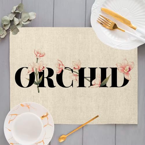 Sets de table en lin chic Orchid Flowers grand format 40x28.5 cm pour table raffinée - 4