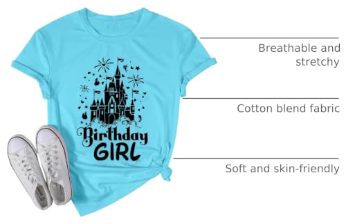 Image of Dapiaoliang Birthday Crew Shirts for Women Vintage Magic Castle Graphic Print Happy Birthday T Shirt Summer Casual Short Sleeve Loose Fit Plus Size Magical Tee Tops(Lake Blue XXL), XX-Large