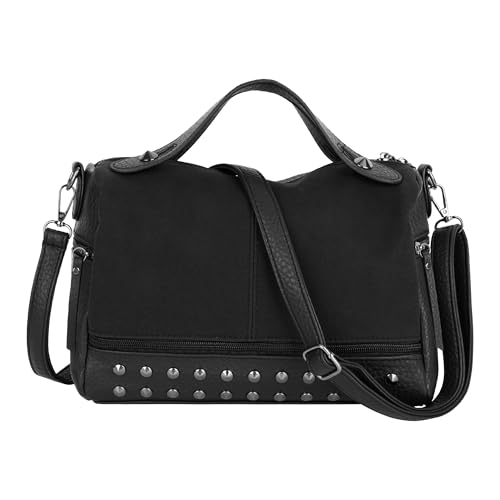 Bolso hobo para mujer, grande, estilo punk, con remaches, de cuero, tipo bandolera y asa superior miniatura 1