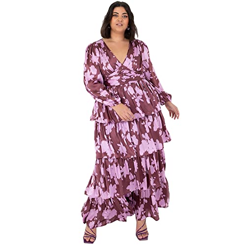 Robe longue empire plissée haut de gamme à volants et imprimé floral raffiné