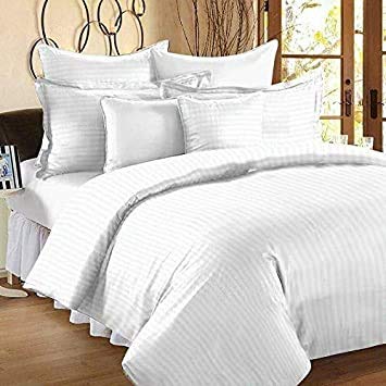 Babulal Jhunjhunwala White Satin Stripe Double Bedsheet Set (Manufactured Using Bombay Dyeing Fabric ONLY) - One Bedsheet (90*100) Plus Two (2) Pillow Covers (18*28)-image-18