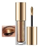 Gold Lidschatten Flüssiger, Metallic Glitzer Liquid Eyeshadow mit Feinem Funkeln, Langanhaltende & Wasserfest Liquid Eyeliner, Schnell Trocknend Highlighter, Glattes Schimmer Augen Make-up