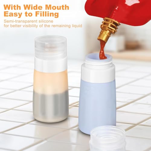 4Pcs Condiment Squeeze Bottles for Sauces, Leakproof Salad Dressing Container to Go, Small Silicone Squeeze Bottles with Brush, Condiment Containers Dispenser for Ketchup Hot Sauce Lunch Travel, 2 Oz - Thumbnail 7