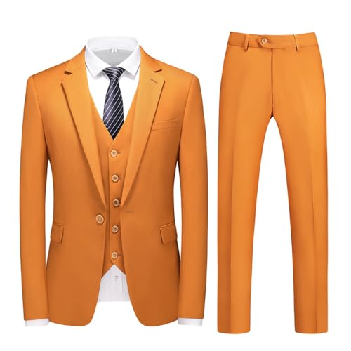 Costume homme 3 pièces slim jaune haute coupe blazer veste pantalon gilet premium