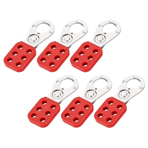 LEONAKO Lock Out Tag Out Hasp - 1 inch Jaw Diameter Stainless Steel Lockout Hasp, Tamper-Proof and Impact-Resistant Red Loto Hasp, Nylon Handle (6 Pack)