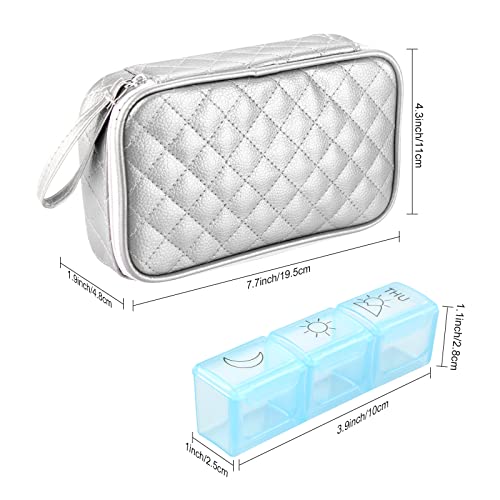 Pill Boxes With Pu Leather Weekly Pill Organizer 7 Day 3 Times A Day Portable Travel Pill Case With 7 Colorful Box For Vitamins, Cod Liver Oil, Supplements And Medication (Silver) #TOP1