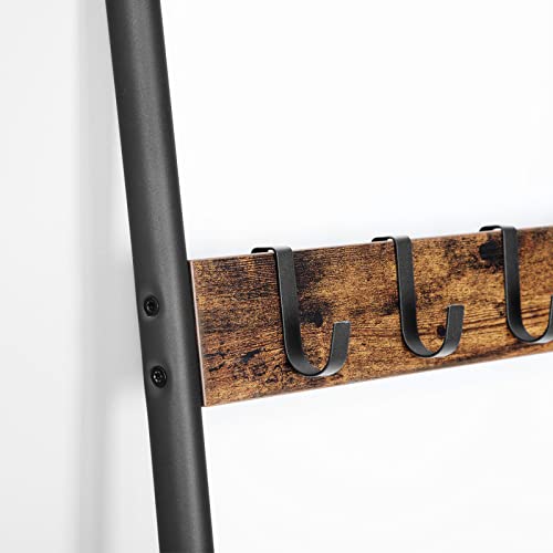 HOOBRO Handtuchleiter, 5-stöckiger Leiterhalter mit 4 Haken, Deckenhalter, Steppdeckenhalter, Wandregal mit Lagerregal, Präsentationsständer, für Decken, Steppdecken, Dunkelbraun und Schwarz EBF52CJ01