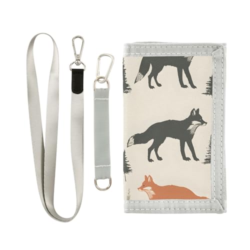 zyrtty Kids Wallets for Boys Girls Ages 4-18 Trifold, Fox Tree Pattern Beige Wallet with Zippered Coin Pocket and Card Holders, Novelty Wallet for Childrens Birthday Gifts