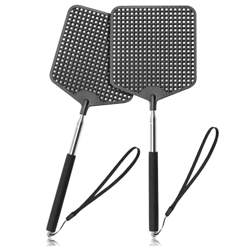 HDAJY Telescopic Fly Swatters 2 Pack Premium Plastic Flyswatter Fly Swatter Heavy Duty for Indoor Outdoor Classroom Stainless Steel HandleBlack