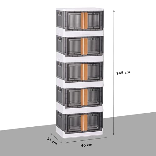 Image of ALOXE Plastic Cupboard for Bedroom & Storage | Stackable Organizer with Front Doors | Compact Multipurpose Cabinet for Clothes, Toys & Essentials | 5 Tier