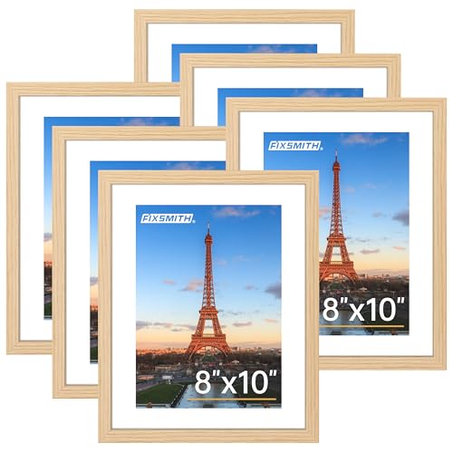 FIXSMITH 8x10 Picture Frame Bulk-6 Pack Photo Frame with HD Plexiglass Display Pictures 5x7 with Mat or 8x10 Without Mat Natural Picture Frames Collage Wall Decor Wall & Tabletop Picture Frames