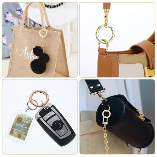 4 Stück Runde Karabiner 35mm Gold Metall Karabiner Ring Wohnung Feder O Ring Legierung Karabinerhaken Schlüsselbund Zubehör für Umhängetasche Schlüsselbund Handwerk DIY