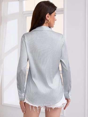 Image of Premium Soft Breathable Stretch Satin Silk Button Down Shirts for Women Long Sleeve Leopard Blouses Work Dress Tops