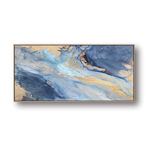ARTLAND Large Canvas Wall Art for Living Room Modern Navy Blue Abstract Mountains Painting Landscape Artworks for Bedroom Kitchen Wall Décor Framed Ready to Hang 24x48 inches