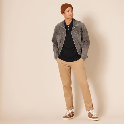 Amazon Essentials Polo de Piqué de Algodón de Ajuste Entallado Hombre, Negro, M