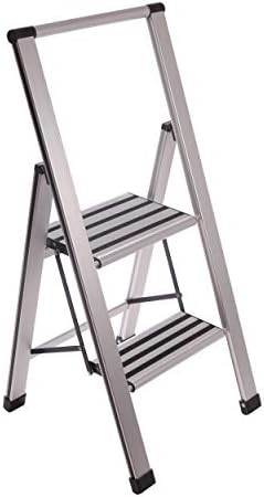 Step Ladder 2 Step Folding, Decorative - Modern Beautiful Aluminum, Ultra Slim Profile, Anti Slip Steps, Sturdy-Portable for Home, Office, Kitchen, Photography Use,by SORFEY