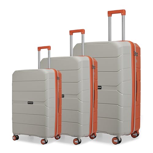 Image of Provogue Cascade Hard-Sided PP Trolley Bag Set of 3 | Expandable Space with 8 Wheels Trolley Bags for Travel |Lightweight with Combination Lock|5 Year Warranty (Timberwolf Grey /Burnt Orange)