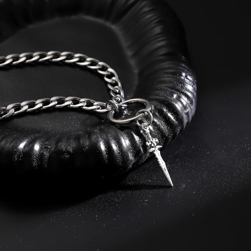 Cuba O Ring Choker Necklace Punk Stainless Steel Cuban Chain Necklace Sword Pendent Alt Jewelry Accessories for Women and Men3