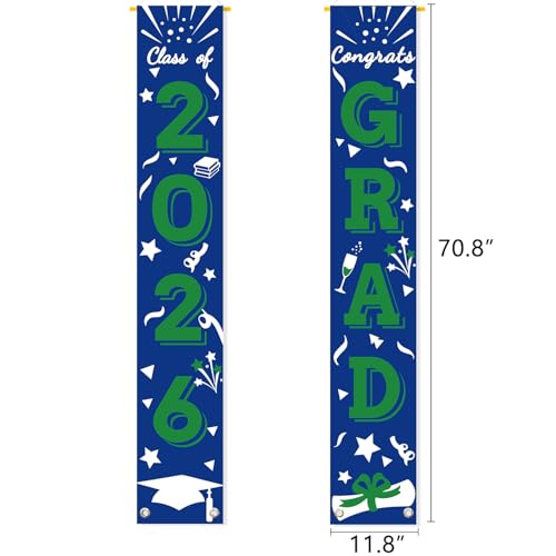 Image of Graduation Porch Banner Class Sign Congrats Grad Hanging Flags High School College University Party Decoration For Front Door Outdoor Blue Green