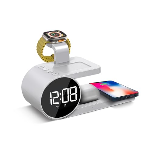 Brookstone BK15-5QC1D-WT 4-In-1 Wireless Charging Station: Stylish | Compatible For Iphone 15,14,13,12 Pro Max Series, All Iwatch Series, Compatible With Airpods 3,2 Pro| Wireless Charging Station With Clock. cover