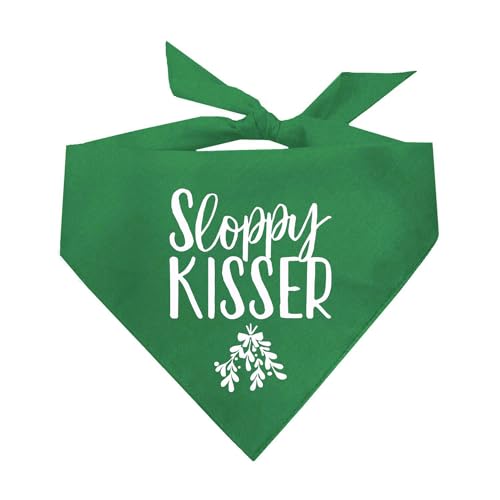 Sloppy Kisser Mistletoe Christmas Dog Bandana (Green, XS 84)