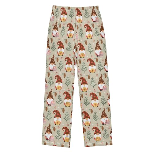 Christmas Gnome Pine Tree Cone Boys Long Pants Soft Trousers Elastic Waist Kids Lounge Bottoms with Pockets S-XL